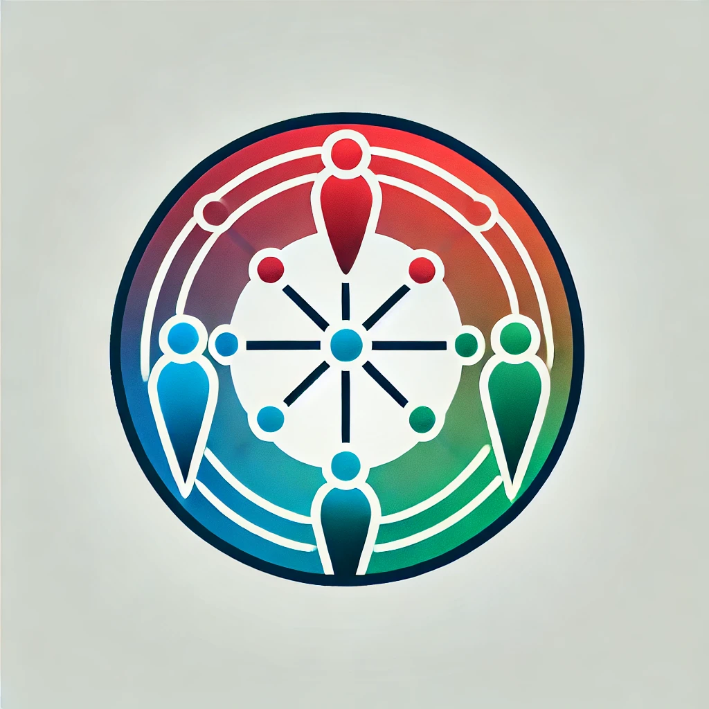 DALL·E 2024-10-14 14.33.19 – Create a minimalist logo with a circular shape and colorful figures representing ‚Family Constellation.‘ The design should use a gradient color palett